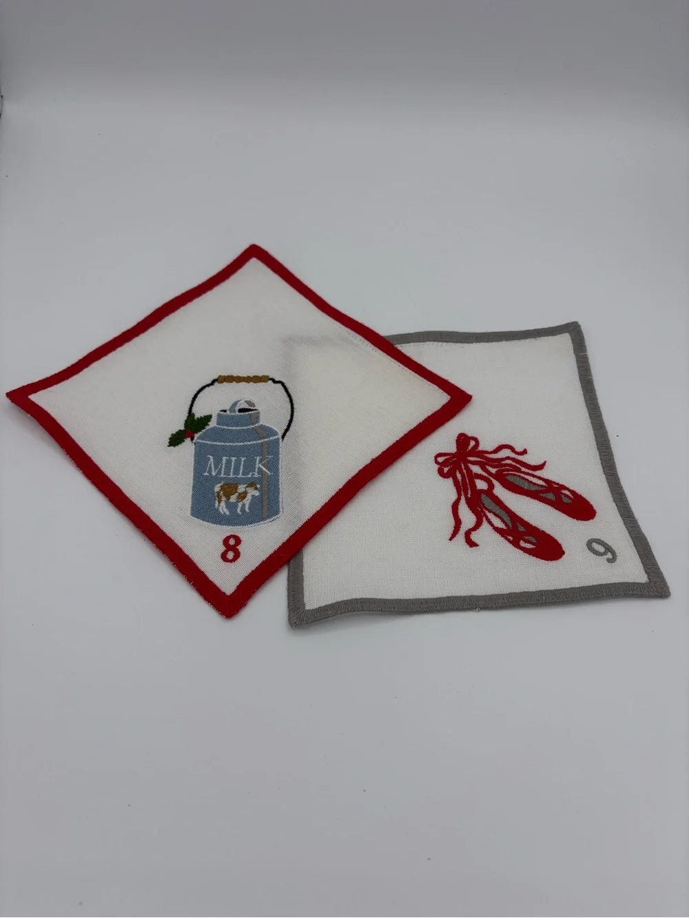 Vintage 12 Days of Christmas Embroidered Linen Blend Cocktail Napkins Set of 10